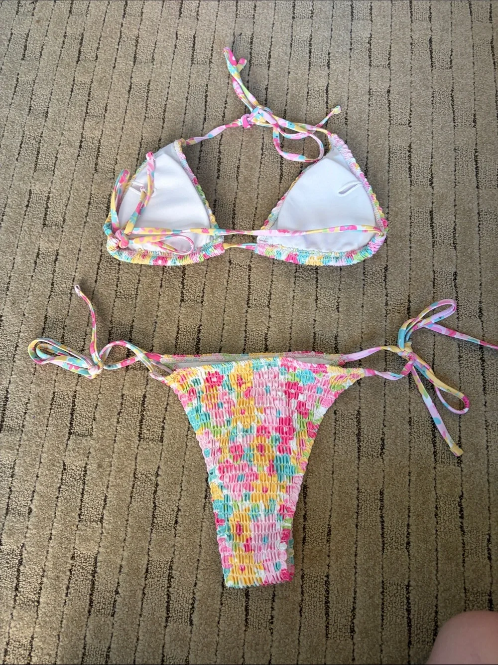Kulani Kinis Floral Multicolor Tie Bikini - Pink, Yellow, Blue, Green